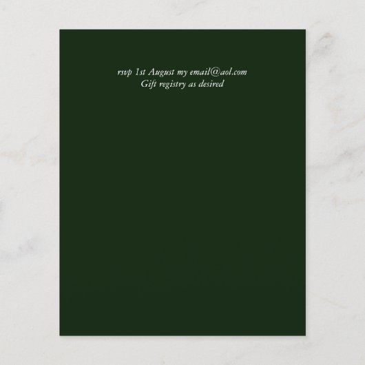 Forest Green White Script Budget Hochzeit (Rückseite)
