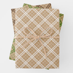 Forest Green White Tartan Imitate Rustic Brown Kra Geschenkpapier Set