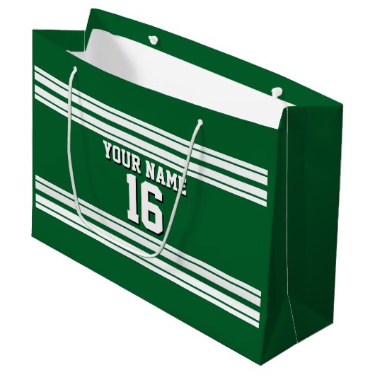 Forest Green White Team Jersey Name Große Geschenktüte (Vorderseite Schrägansicht)
