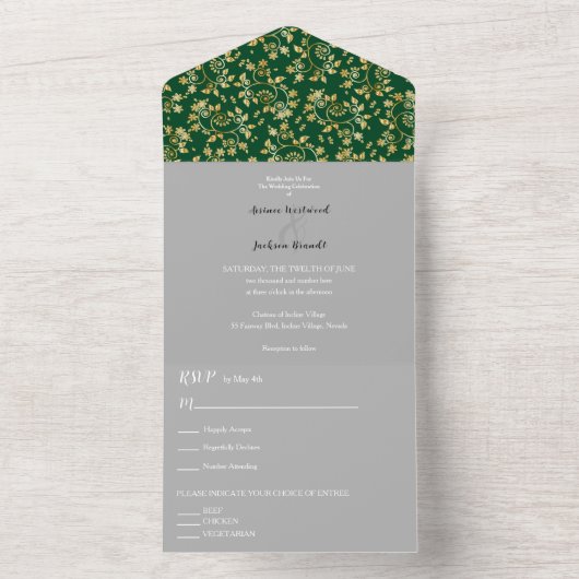 Forest Green Winter Night Wedding All In One Einladung (Innen Boden)