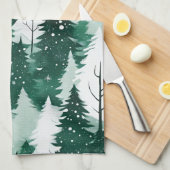 Forest Green Winter Trees Schnee Weihnachtsküche Geschirrtuch (Viertel Falte)