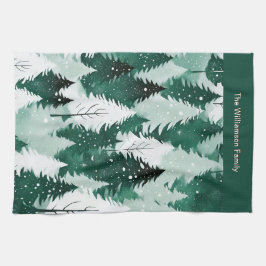 Forest Green Winter Trees Schnee Weihnachtsküche Geschirrtuch