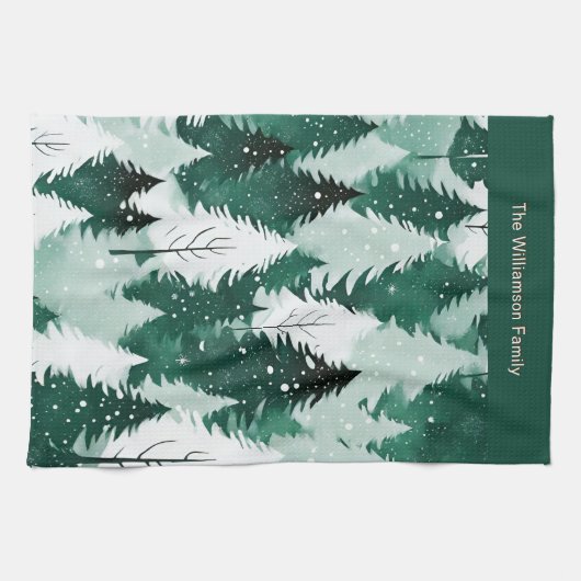 Forest Green Winter Trees Schnee Weihnachtsküche Geschirrtuch (Horizontal)