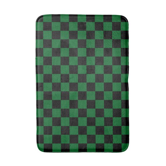 Forest Green with Black Square Pattern Badematte (Vorderseite Vertikal)