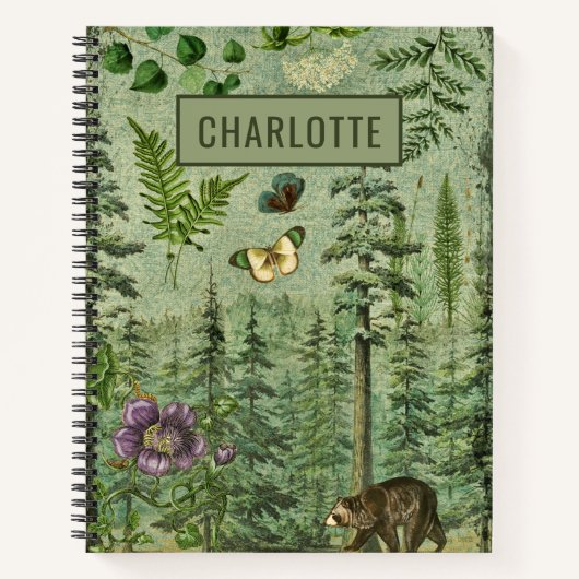 Forest Green Woodland Animal Personalisiert Notebo Notizblock (Vorderseite)