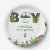 Forest Green Woodland Mushroom Baby Boy Shower Pappteller (Vorderseite)