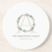 Forest Green Wreath Monogram Drinkware Accent Set Getränkeuntersetzer (Vorne)