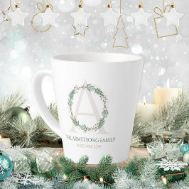 Forest Green Wreath Monogram Family Name Keepsake Milchtasse