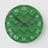 Forest Green Zig Zag Muster mit bearbeitbaren Zahl Runde Wanduhr (Vorderseite)