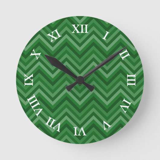 Forest Green Zig Zag Muster mit bearbeitbaren Zahl Runde Wanduhr (Vorderseite)
