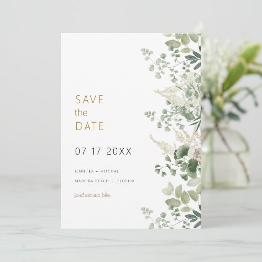 Forest Greenerity Wedding speichert die Datumskart Einladung (Stehend Vorderseite)