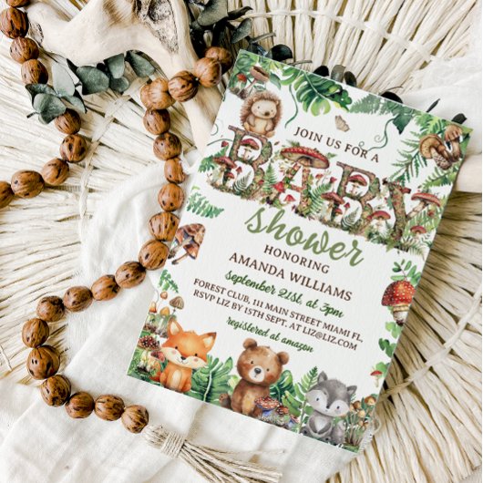 Forest Greenery Botanical Animals Baby Shower Einladung