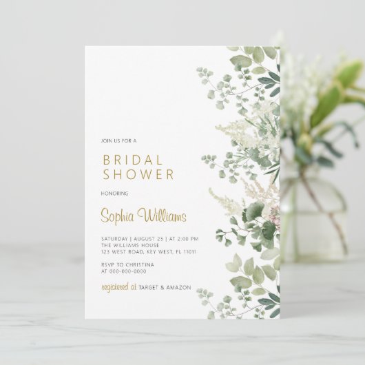 Forest Greenery Bridal Dusche Einladung (Stehend Vorderseite)