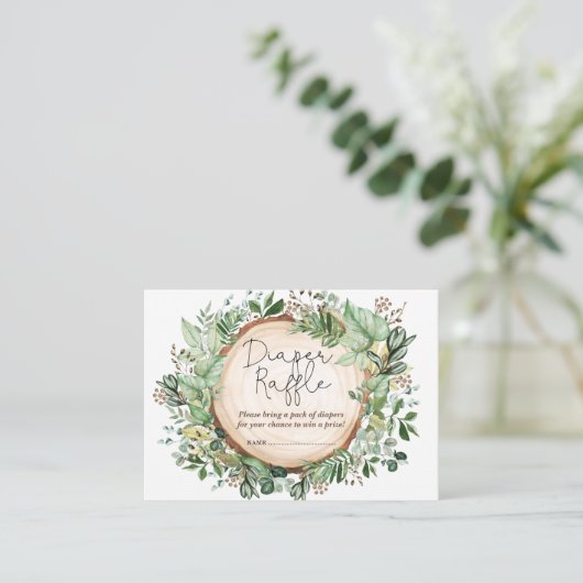 Forest Greenery Rustic Baby Dusche Windel Raffle Begleitkarte (Stehend Vorderseite)