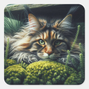 Forest Guardian Feline Quadratischer Aufkleber