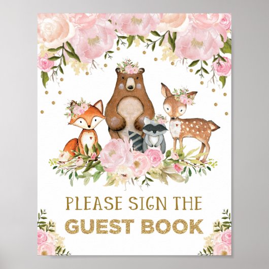Forest Guest Book Sign Woodland Babydusche Poster (Vorne)
