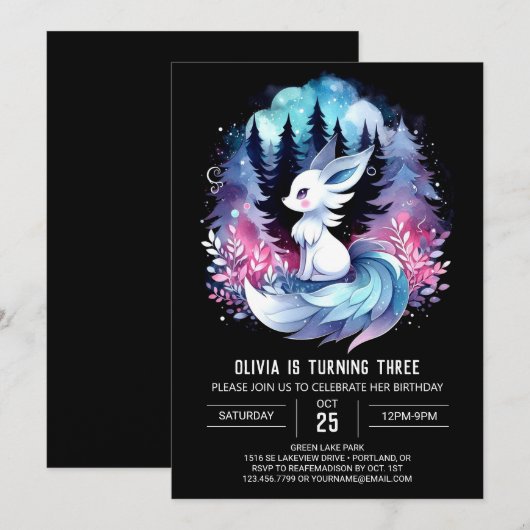 Forest Happy Wolf Birthday Einladung (Vorne/Hinten)