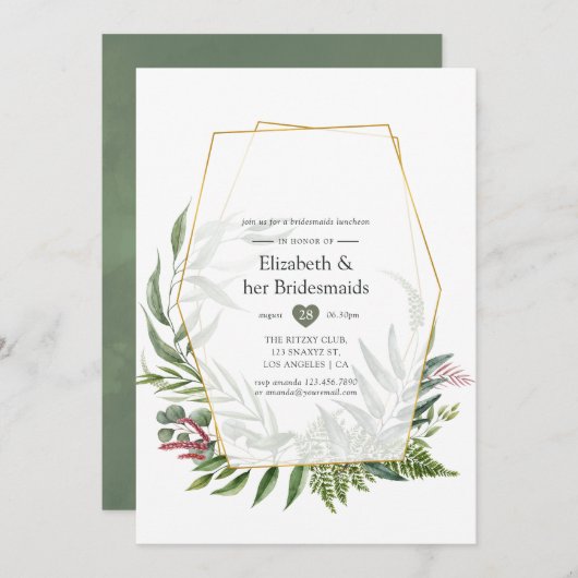 Forest Herbarium Geometric Bridesmaids Luncheon Einladung (Vorne/Hinten)
