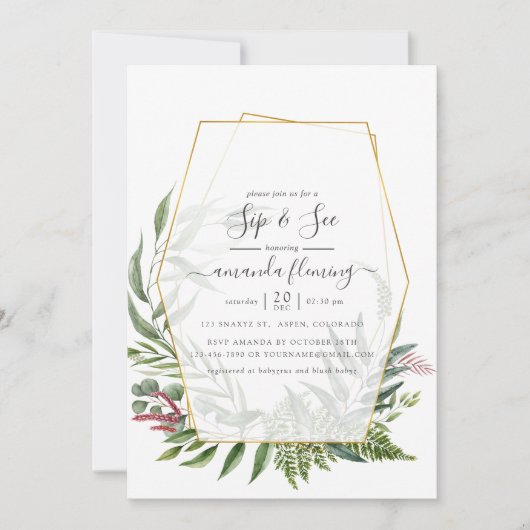 Forest Herbarium Geometric Sip and See Einladung (Vorderseite)