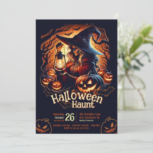 Forest Hexe Halloween Einladung (Stehend Vorderseite)