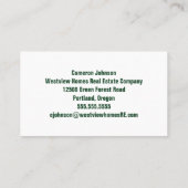 Forest Home Real Estate Company Custom Realtor Visitenkarte (Rückseite)