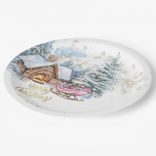 Forest House Sleigh Pappteller (Schrägansicht)