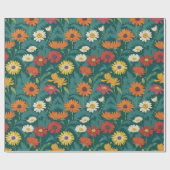 Forest Hunter Green Orange Yellow Daisy Geschenkpapier (Flach)