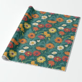 Forest Hunter Green Orange Yellow Daisy Geschenkpapier (Ungerollt)