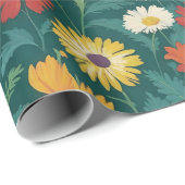 Forest Hunter Green Orange Yellow Daisy Geschenkpapier (Rolleneckpunkt)