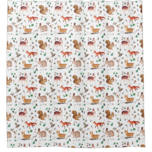 forest in watercolor pattern- bambi, fox, coney duschvorhang