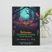 Forest Jack-O' Lantern Black Halloween Einladung (Stehend Vorderseite)