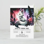 Forest Kids Wolf Birthday Einladung (Stehend Vorderseite)