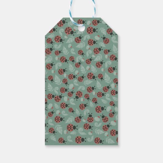 Forest Ladybugs Green Baby Dusche Geschenkanhänger (Rückseite)
