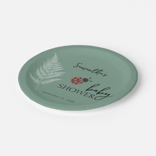 Forest Ladybugs Green Baby Dusche Pappteller (Schrägansicht)