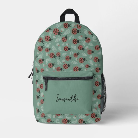 Forest Ladybugs Green Background Bedruckter Rucksack (Vorderseite)