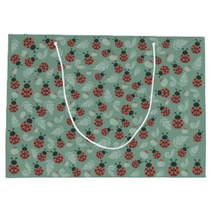 Forest Ladybugs Green Background Große Geschenktüte