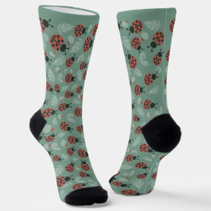 Forest Ladybugs Green Background Socken