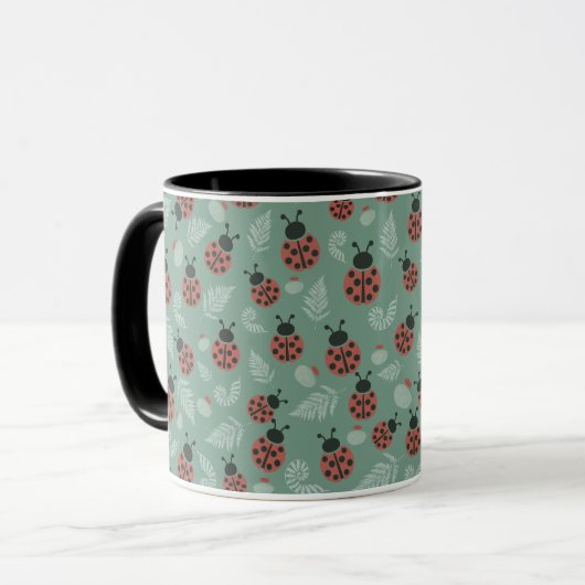Forest Ladybugs Green Background Tasse (Vorderseite Links)