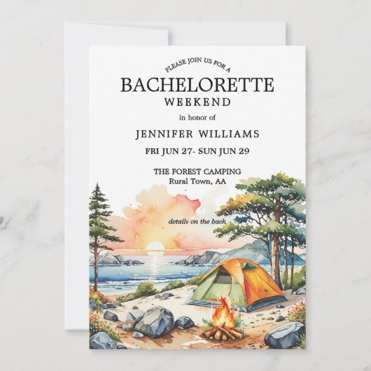 Forest Lake Camping Bachelorette Einladung (Vorderseite)
