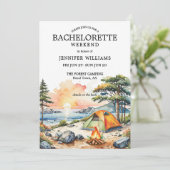 Forest Lake Camping Bachelorette Einladung (Stehend Vorderseite)