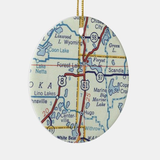 Forest Lake MN Retro Map Keramik Ornament (Rechts)