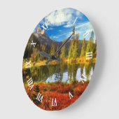 Forest Lake Mountains Herbst Farben Wasserfarbe Ku Große Wanduhr (Winkel)
