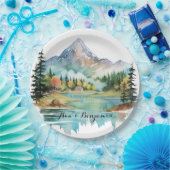 Forest Lakeside Colorful Mountain Wedge Pappteller (Party)