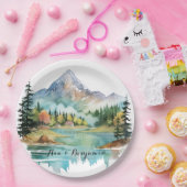 Forest Lakeside Colorful Mountain Wedge Pappteller (Party)