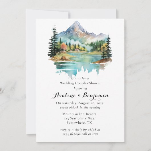 Forest Lakeside Mountain Wedding Couples Dusche Einladung (Vorderseite)