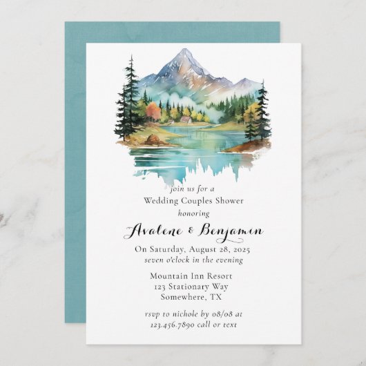 Forest Lakeside Mountain Wedding Couples Dusche Einladung (Vorne/Hinten)
