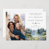 Forest Lakeside Wildflowers Floral Photo Wedding Save The Date (Vorne/Hinten)