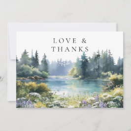 Forest Lakeside Wildflowers Floral Wedding Photo Dankeskarte