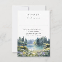 Forest Lakeside Wildflowers Floral Wedding RSVP Karte