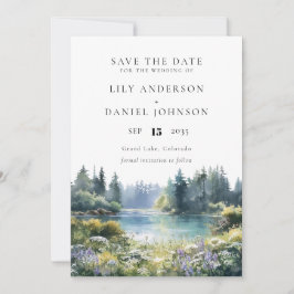 Forest Lakeside Wildflowers Floral Wedding Save The Date